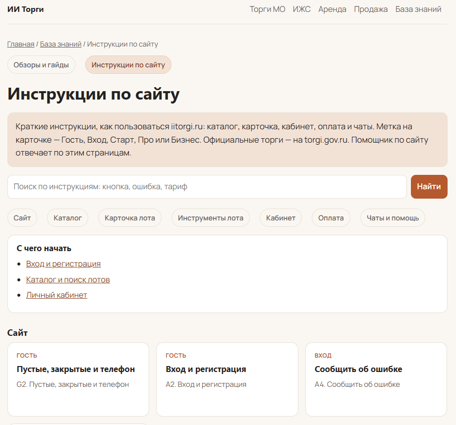Каталог инструкций по сайту iitorgi.ru