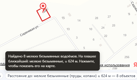 Фрагмент карты с водными объектами рядом с участком