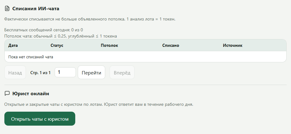 История списаний за сообщения ИИ-чата